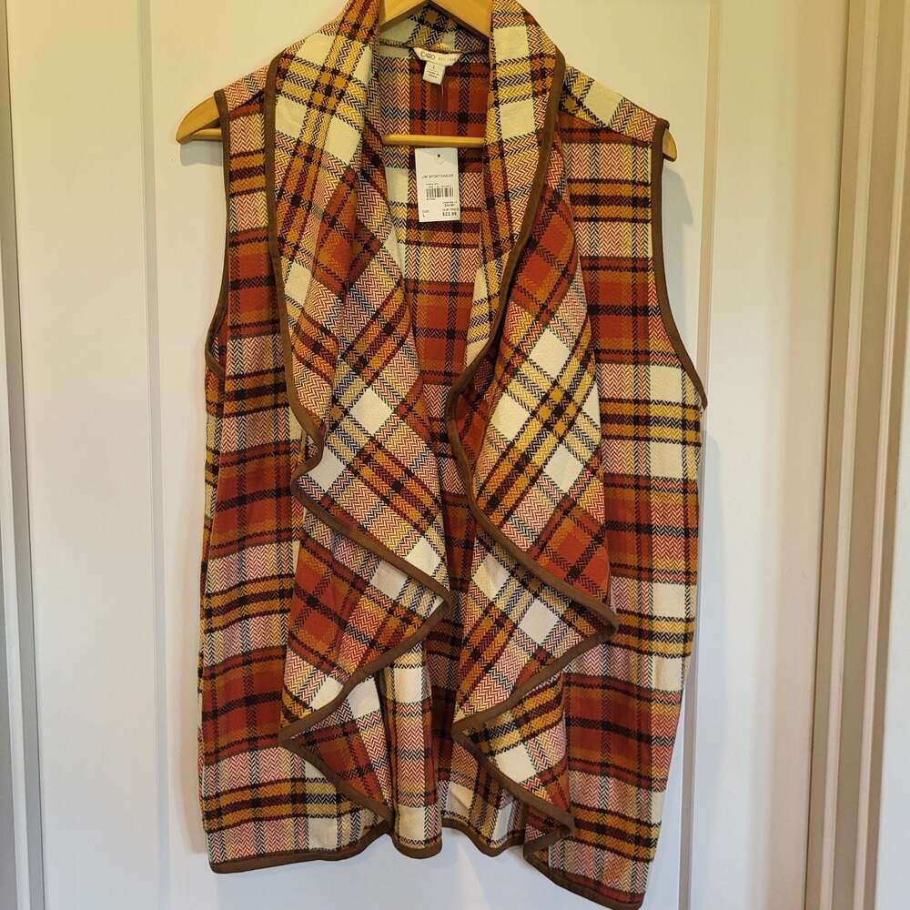 Minimalist Cottage core autumn Harvest Cato Plaid Open Front Waterfall Shawl Ves